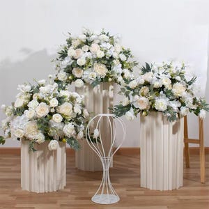 3Pcs Ivory White Rose With Eucalyptus Wedding CenterpieceTop Table Flower Ball,Flower Ball For Outdoor Wedding/Party/Home Centerpieces Decor