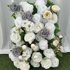 Noble Grey White Rose Artificial flower Wall Photo Backdrop,Floral Panels For Wedding backdrop Party Bridal Shower Home Flower Wall Decor