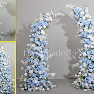 Blue White Rose Wedding Flower Arrangement Horn Arch Artificial Flower Row Wedding Backgdrop Flower Party Stage Decor Wedding Pillar Flowers