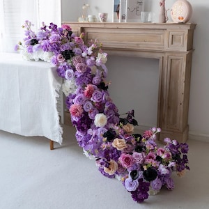 Purple Wedding Backdrop Decor Rose Flower Garland,Wedding Reception Table Flower Runner,Flower Row Arrangement Decor,Wedding Centerpieses