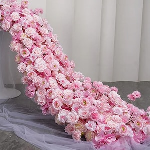 Pink Rose Flower Runner,Wedding Centerpieces,Flower Garland Arch Wedding Reception,Table Flower Row,Party Home Decor,Wedding Aisle Runners
