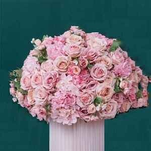 Pink Rose Hydrangea Table Flower Ball,Artificial Flower Ball For Wedding Stage Party Event Home Table Centerpieces Flower Arrangement Decor