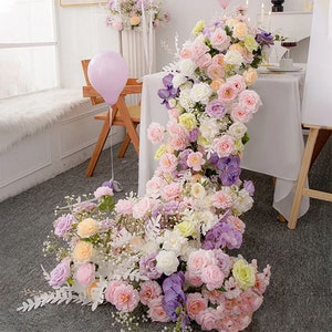 Pale pink Rose Babysbreath Flower Runner,Romantic Flower Garland Wedding Reception,Table Flower Row,Wedding Centerpiece for Party Home Decor