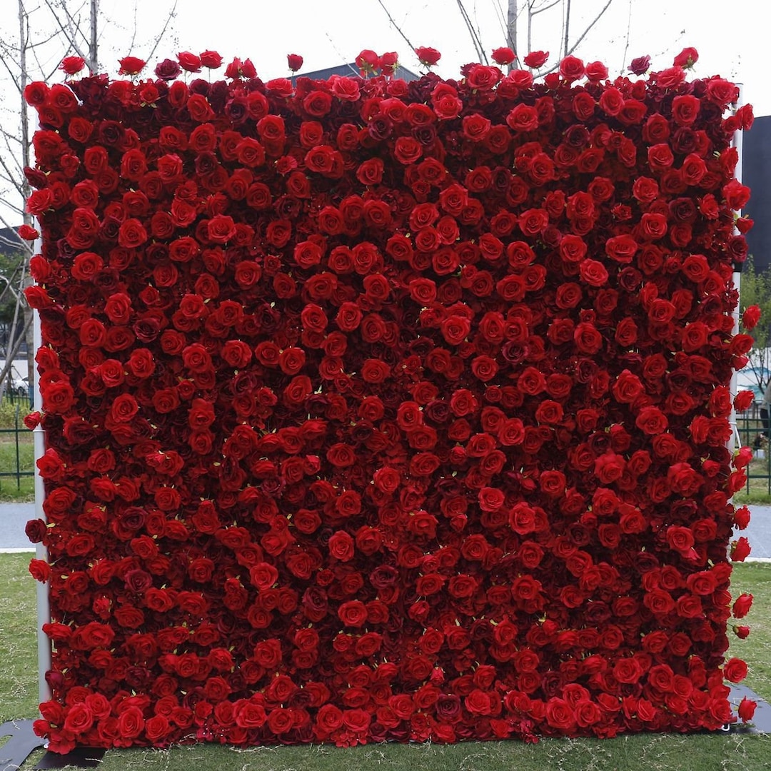 5D Luxury Red Rose Wedding Flower Wall,roll up Cloth Fabric Scarlet Red ...