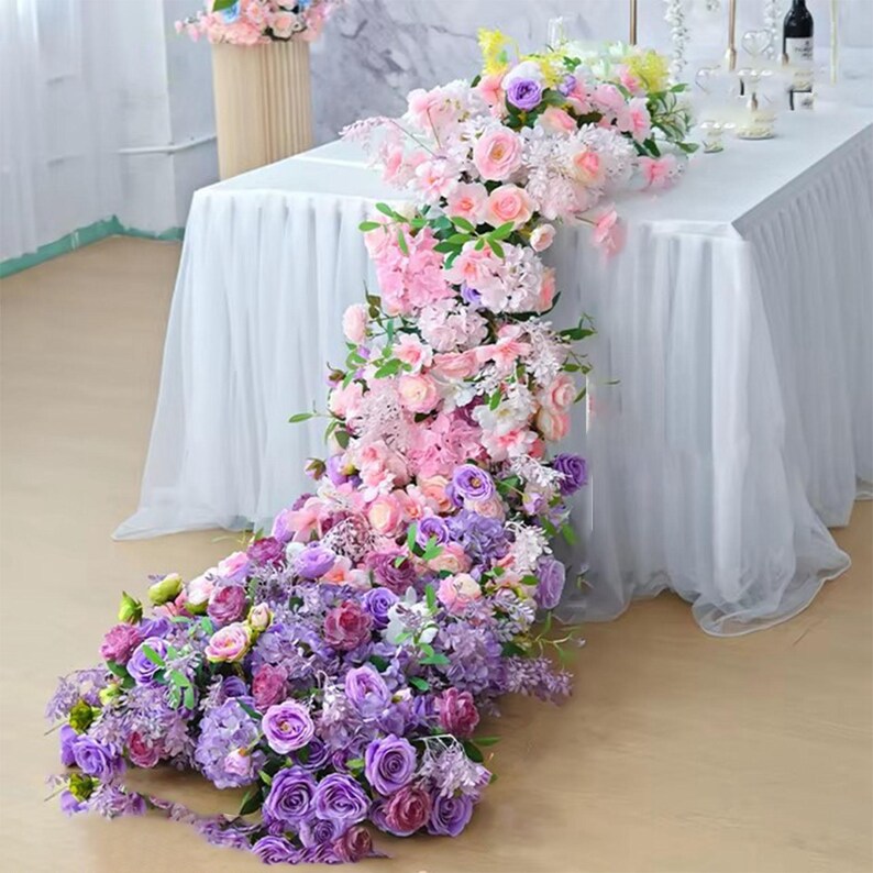 Purple Baby Pink Rose Flower Runner Wedding Centerpiece for Party ...
