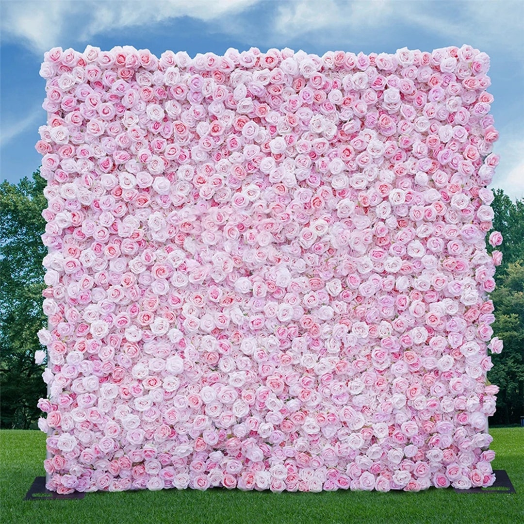 Custom Pink Roses Custom Pink Rose 5D Roll up Cloth Curtain Flower Wall for Wedding ...