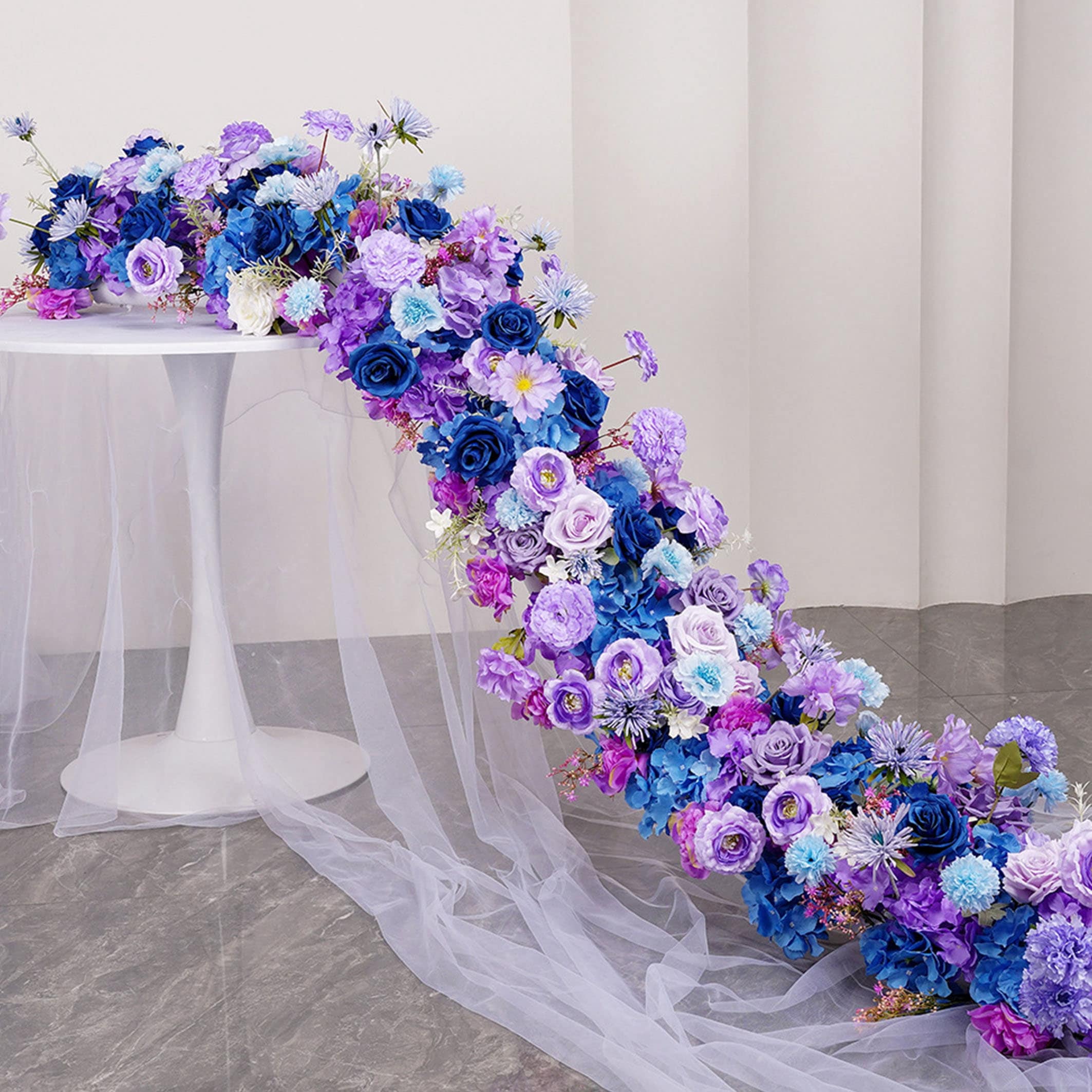Royal Blue Purple Rose Flower Runner,Silk Flower Garland Arch Wedding Reception,Table Flower Row,Wedding Centerpieces for Party,Aisle Runner