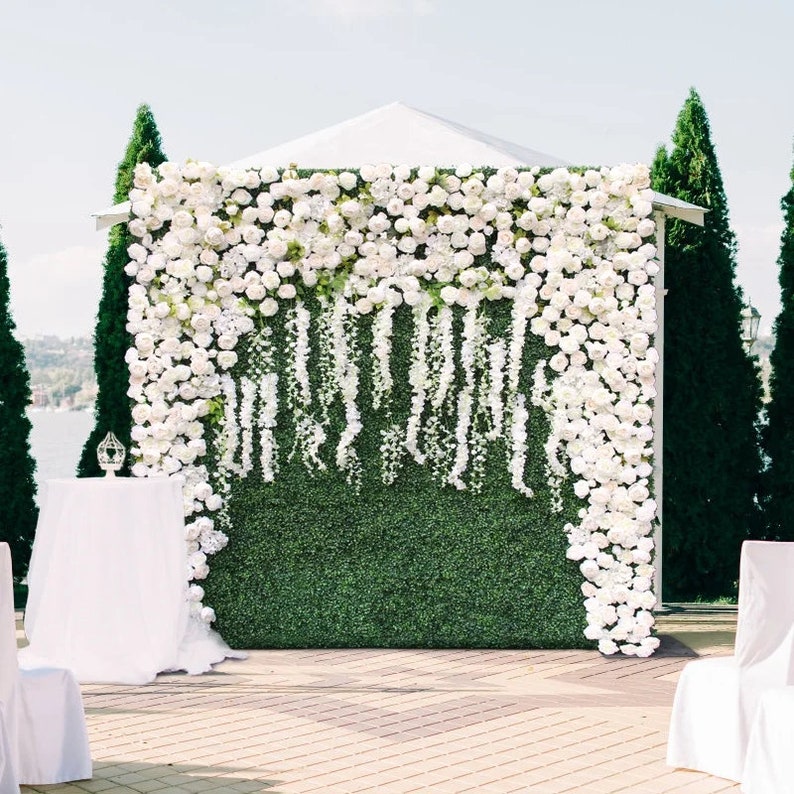 Pink White Rose Greenery Artificial Flower wall,Roll Up Cloth Fabric