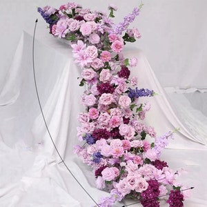 Luxury Lilac Series Rose Flower Garland,Wedding Reception Table Flower Runner,Flower Row Arrangement Decor,Wedding Centerpieses,Floral Row