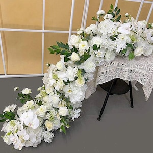 White Rose Flower Runner,Wedding Flower Garland,Ivory Table Flower Row,Wedding Reception Table Runner,Party Dinner Decor,Wedding Flower Arch