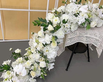 White Rose Flower Runner,Wedding Flower Garland,Ivory Table Flower Row,Wedding Reception Table Runner,Party Dinner Decor,Wedding Flower Arch