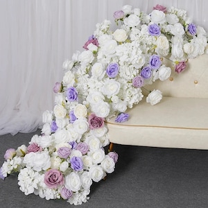 Mauve Rose Flower Runner,Floral Arrangement Table Centerpieces,White Flower Garland Arch Wedding Reception,Table Flower Row,Party Event Prop