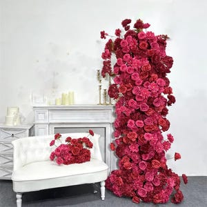 Rode roos hortensia orchidee bruiloft pijler bloemen, 5D bloem rij bruiloft achtergrond maan hoorn boog bloemstuk partij decor prieel bloemen