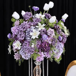 Purple Rose Artificial 5D Luxury Flower Ball,Nursery Flower Balls For Wedding Party Event Table Centerpieces Decor,Lilac Floral Table Runner
