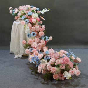 Baby Blue Pink Wedding Arch Flower Row,Flower Garland,Table Flower Runner for Wedding Backdrop Party Engagement Home Decor,Swag Flower Arch
