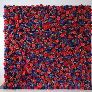 Deep Blue&Red Flower Wall Photo Backdrop,Royal Blue Floral Panel For Wedding Party Event Display Window Backdrop Home Shop Flower Wall Decor