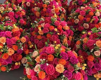 10 Pcs*Orange Hot Pink Rose Hydrangea Flower Balls,Flower Ball For 5D Wedding Party Event Home Table Centerpieces Decor,Floral Table Runner