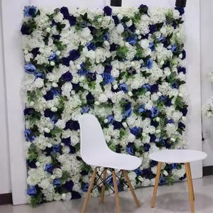 Royal Blue Ivory Rose Peony Artificial flower Wall Photo Backdrop,3D Floral Panels For Wedding Party Bridal Shower Xmas Flower Wall Decor