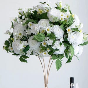 White Silk Flowers Ball Centerpiece,Wedding Floral Centerpiece,Flower Ball For Party Event/Bridal Shower/Home/Salon Table Centerpieces Decor