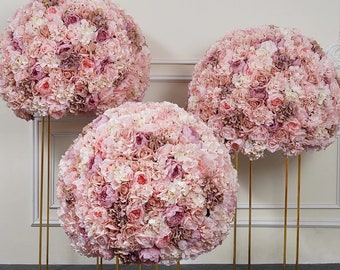 Luxury Princess Dusty Pink Rose Hydrangea Flower Ball,Flower Ball For Wedding Stage/Party Event/Bridal Shower/Home Table Centerpieces Decor