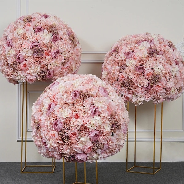 Boule de fleurs d'hortensia rose rose poudré de luxe, boule de fleurs pour scène de mariage/fête/douche nuptiale/centres de table pour la maison, décor