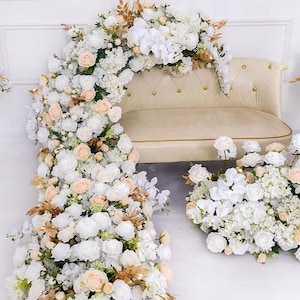 Champagne White Rose Orchid Flower Runner,Flower Garland Wedding Reception,Table Flower Row Runner,Wedding Centerpieces for Party Home Decor