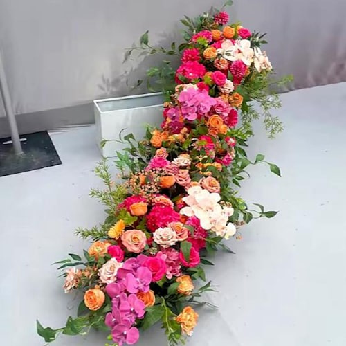 Orange Hot Pink Rose Flower Runners,green Plant Table Flower Row