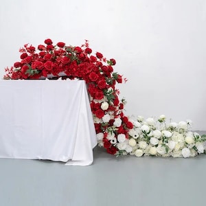 Gradient Red Ivory Rose Flower Runner,Silk Flower Garland Arch Wedding Reception,Table Flower Row,Party Home Shop Decor,Wedding Aisle Runner
