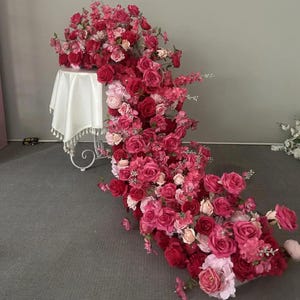 Hot Pink Red Blush Rose Wedding Arch Flower Row,Wedding Flower Garland,Table Flower Runner for Wedding Backdrop Party Salon Engagement Decor