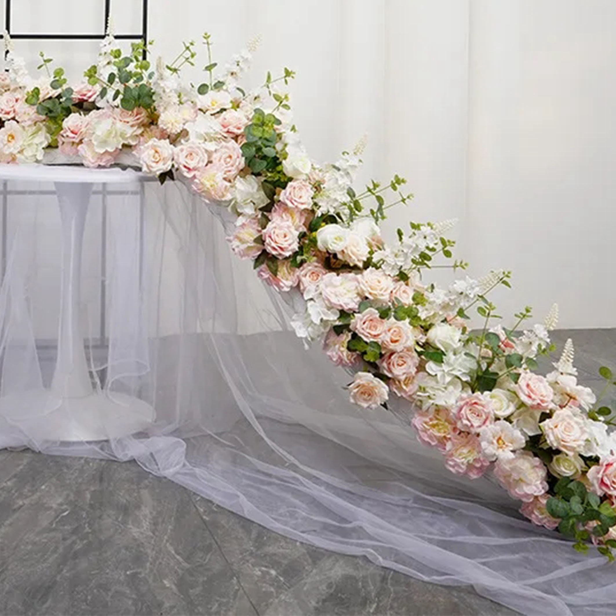 White Dusty Pink Rose Wedding Arch Flower Row,eucalyptus Flower Garland ...