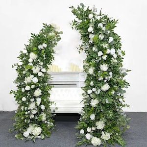Full Greenery Wedding Pillar Flower,White Rose Flower Archway Wedding background Horn Arch Floral Arrangement Home Party Decor Arbour Flower