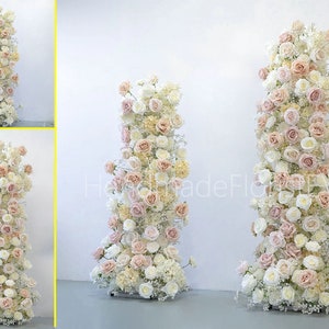 5D Champagne Rose Babysbreath Wedding Pillar Flower,Flower Row Wedding backdrop Horn Arch Floral Arrangement Party Stage Decor Arbour Flower