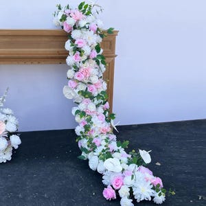 White 3D Flower Runner,Pink Flower Garland Wedding Reception,Greenery Table Flower Row,Wedding Centerpieces for Party/Bridal Shower Decor