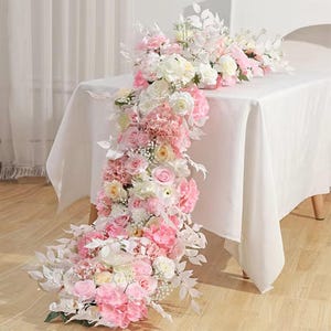 Pink Rose Ivory Table Flower Row,Flower Garland,Flower Runner for Wedding Bridal Shower Decor,Flower Arch,Flower Wedding Party Table Decor