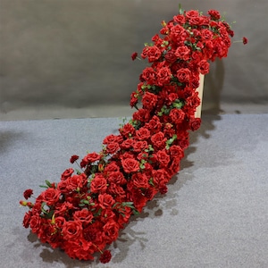 Dark Red Rose Wedding Arch Flower Row,Flower Garland,Table Flower Runner for Wedding Backdrop Party Decor,Swag Flower Arch,Table Centerpiece