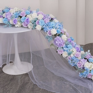 White Light Blue Purple Rose Flower Runner,Flower Garland Archway Wedding Reception,Table Flower Row,Wedding Party Table Decor,Aisle Runners