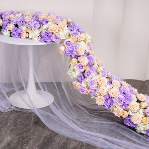 Romantic Champagne Purple Flower Runner,Wedding Reception,Stair Aisle Flower Row,Party Wedding Aisle Runners Stairway Flower Garland Arch