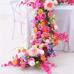 Runner di fiori rosa, arancioni e margherite, centrotavola per matrimonio, fila di fiori da tavolo, ghirlanda di fiori 5D per ricevimento di nozze, accessori per runner floreali da tavolo