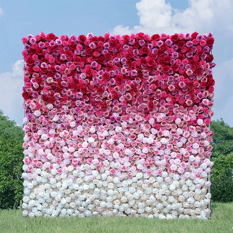 Pink White Rose Greenery Artificial Flower wall,Roll Up Cloth Fabric
