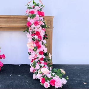 Pink Flower Runner,Hot Pink Flower Garland Arch Wedding Reception,Table Flower Row,Party Decor,Wedding Custom Aisle Runners,Wedding Ceremony