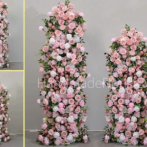 Dusty Pink Blush Theme Wedding Pillar Flowers,Artificial Flower Row Wedding backdrop Horn Arch Floral Arrangement Party Decor Arbour Flowers