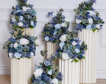 Dusty Blue White Rose Greenery Flower Ball,Custom Flower Ball For Wedding Stage/Party Event/Bridal Shower/Home/Shop Table Centerpieces Decor