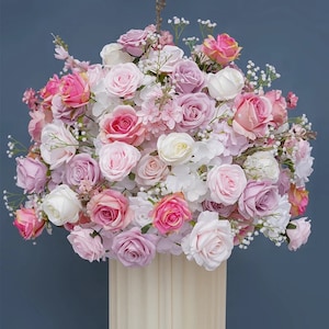 Custom Pink White Rose Babysbreath Flower Ball Centerpiece,Flower Ball For Wedding/Party Event/Baby Shower/Home/Shop Table Centerpiece Decor