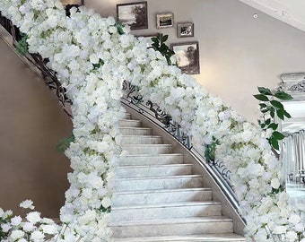 White Rose Custom Flower Runner,Wedding Reception,Stair Aisle Flower Row,Party Home Decor,Wedding Aisle Runners Stairway Flower Garland Arch