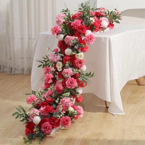 Red Rose Table Flower Row,Hot Pink Hydrangea Flower Garland,Flower Runner for Wedding Party Table Decor,Decor,Swag Flower Arch,Aisle Runner