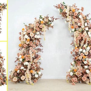Rustikale 5D Hochzeit Säule Blume, Kaffee Rose Blume Reihe Vintage Hochzeit Hintergrund Horn Bogen Blumenschmuck Party Decor, Herbst Hochzeit Bogen