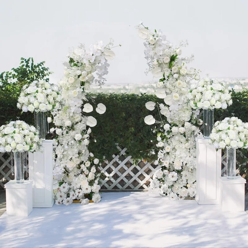 Popxstar White Cherry Blossom Rose Flower Row Runner Wedding Background Arch Deco Floral Arrangement Hanging Flower Row Centerpieces Ball