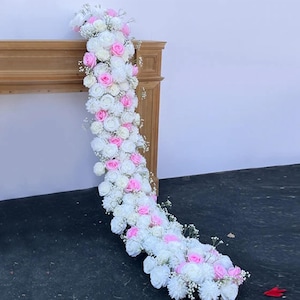 Pink and White Rose Baby Breath Flower Garland Wedding Reception,Table Flower Runner Row,Swag Flower Arch,Wedding Centerpieces,Wedding Ideas
