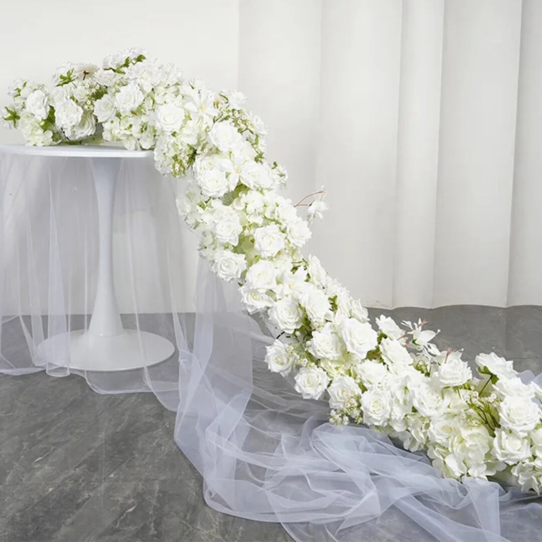 White Rose Artificial Flower Row,table Flowerrunner,flower Garland ...