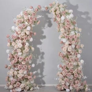 Dusty Blush Rose 5D Wedding Pillar Flower,Babysbreath Flower Archway DIY Wedding backdrop Horn Arch Floral Arrangement Party Home Shop Decor